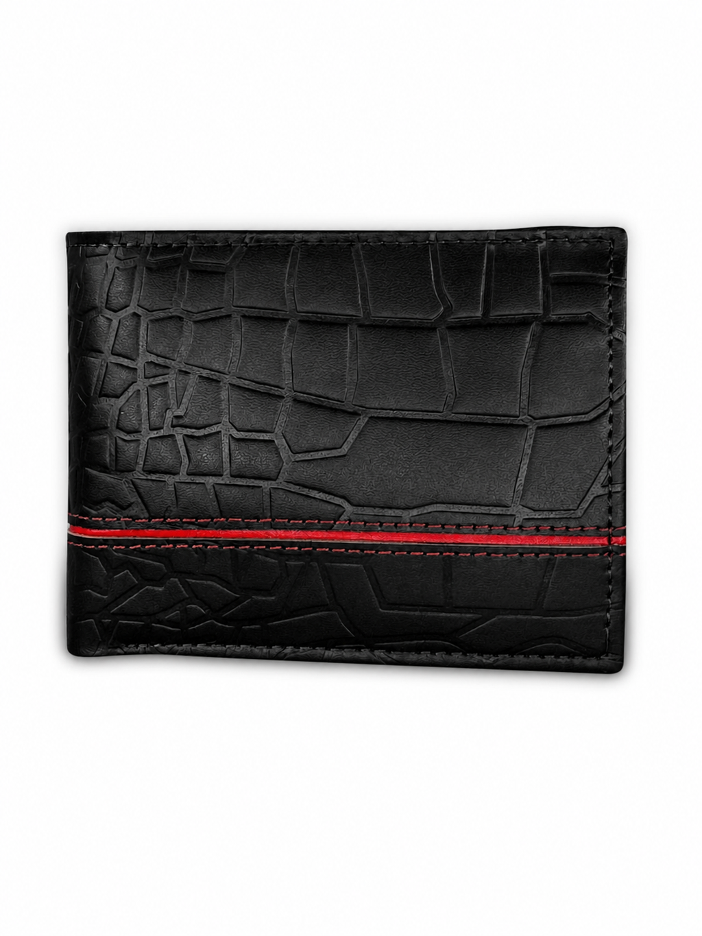 Luxury Crocodile Pattern Leather Wallet with Red Accent Stitching & Free Keychain