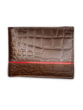Luxury Crocodile Pattern Leather Wallet with Red Accent Stitching & Free Keychain