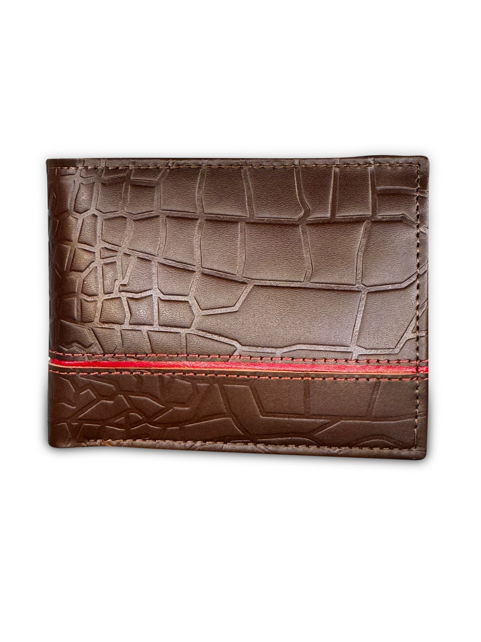 Luxury Crocodile Pattern Leather Wallet with Red Accent Stitching & Free Keychain