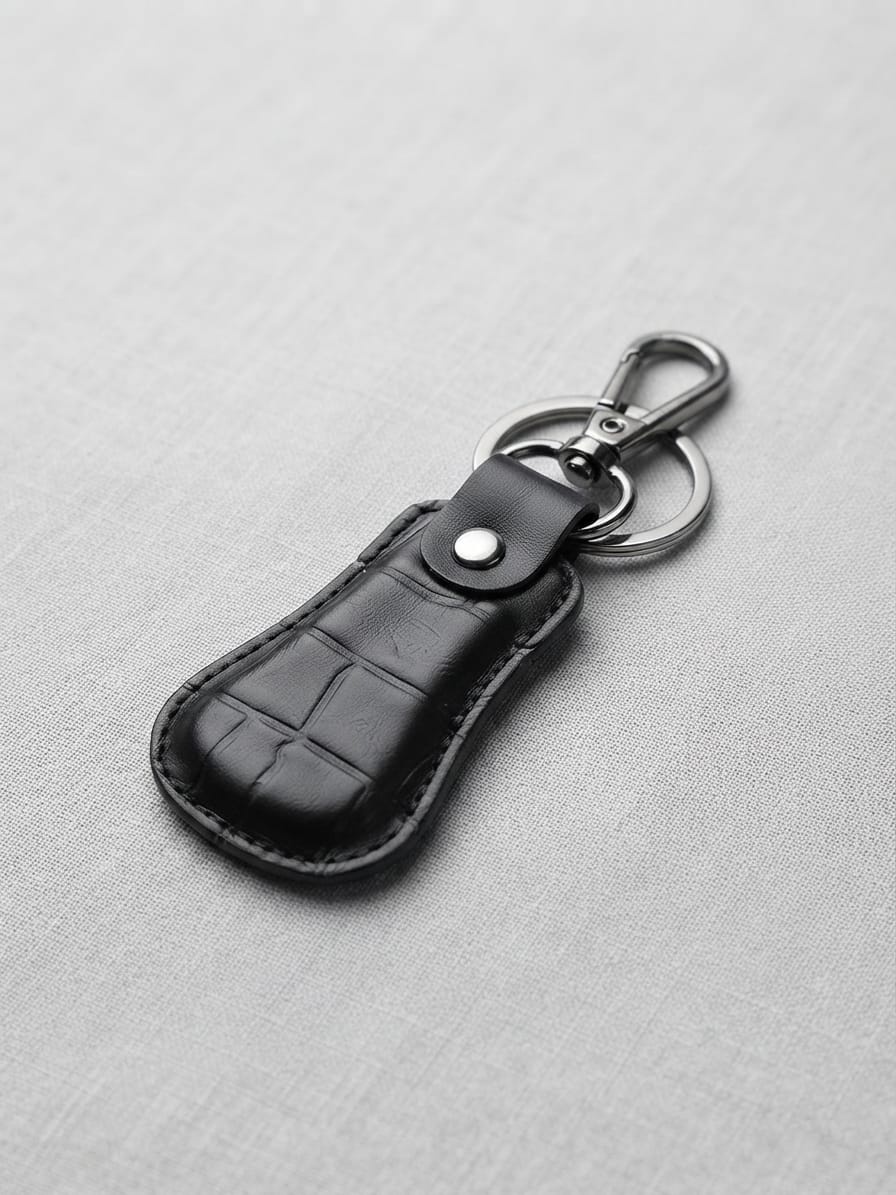 Crocodile-Style Genuine Leather Keychain with Metal Clip