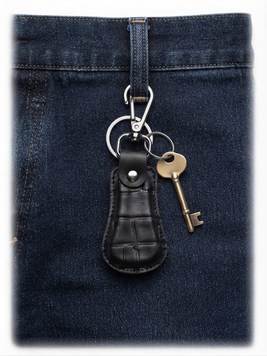 Crocodile-Style Genuine Leather Keychain with Metal Clip