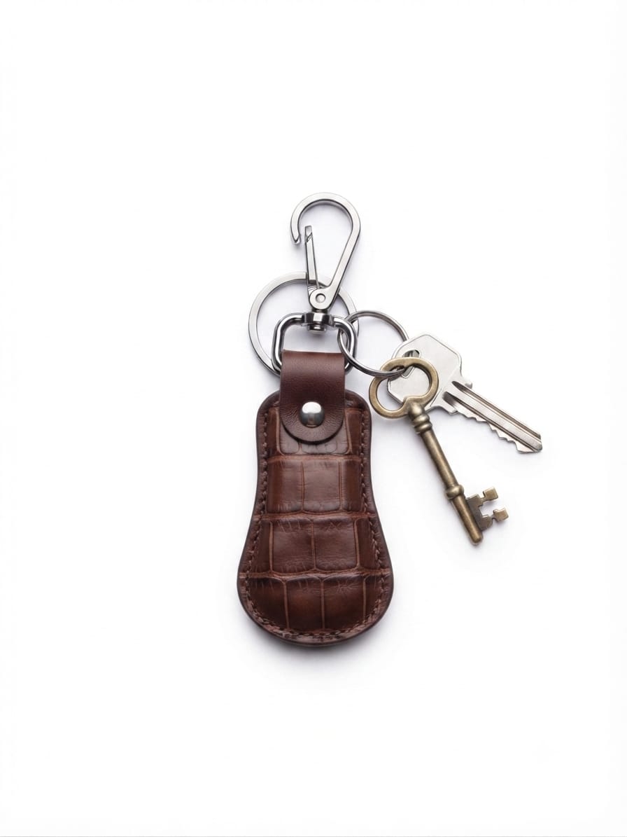 Crocodile-Style Genuine Leather Keychain with Metal Clip