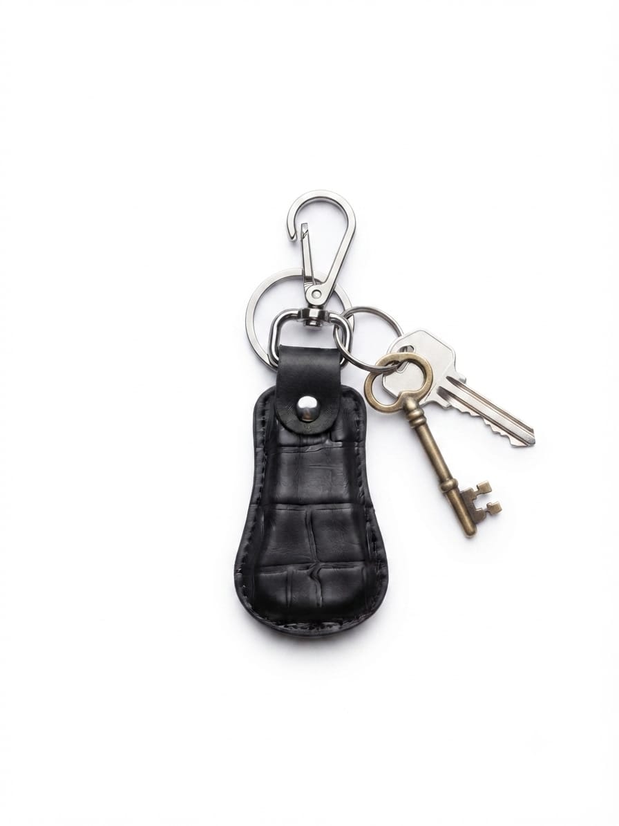 Crocodile-Style Genuine Leather Keychain with Metal Clip