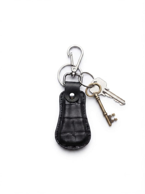 Crocodile-Style Genuine Leather Keychain with Metal Clip
