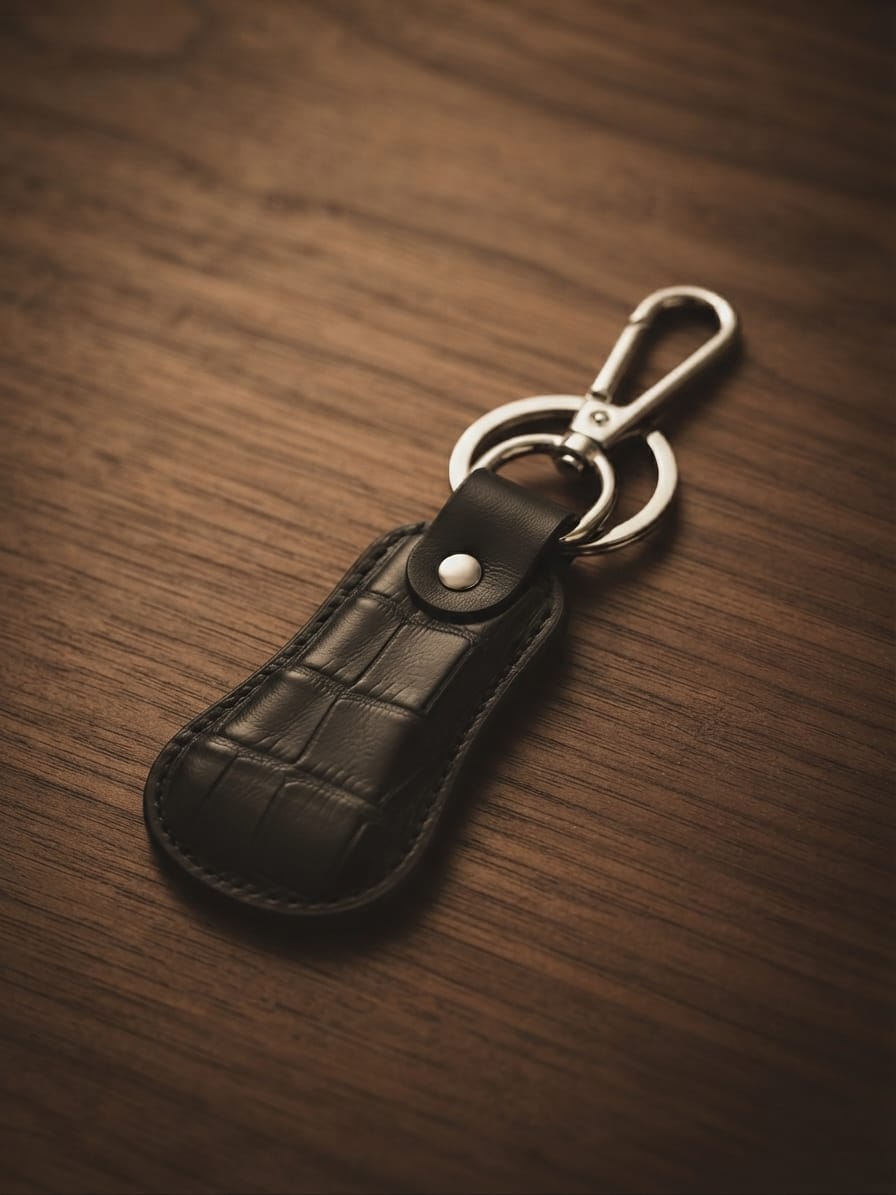 Crocodile-Style Genuine Leather Keychain with Metal Clip