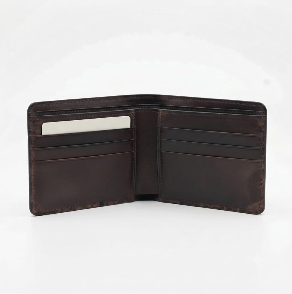 CrocLux™ Genuine Cow Leather Bi-Fold Wallet – Crocodile Embossed Brown