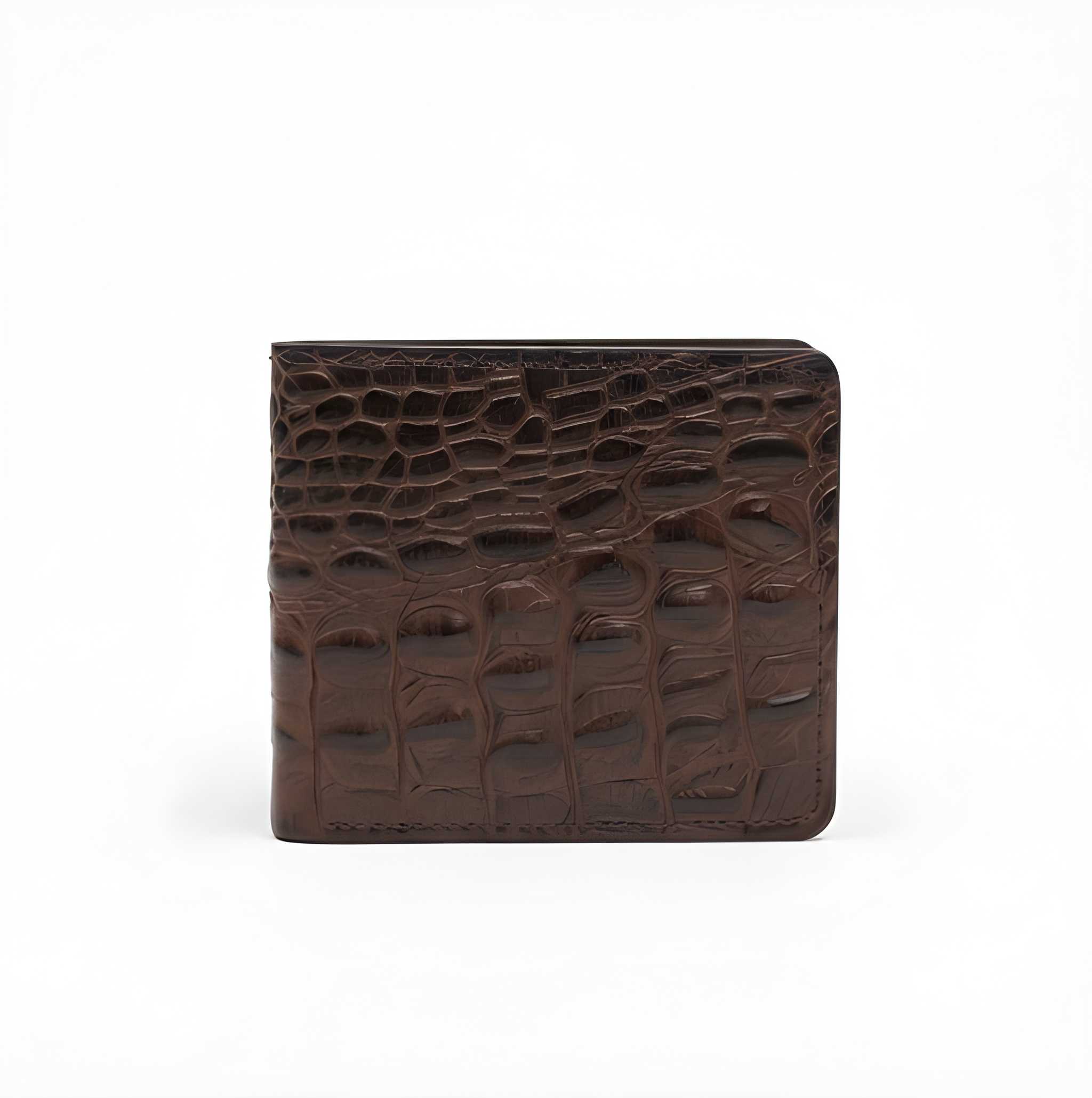 CrocLux™ Genuine Cow Leather Bi-Fold Wallet – Crocodile Embossed Brown