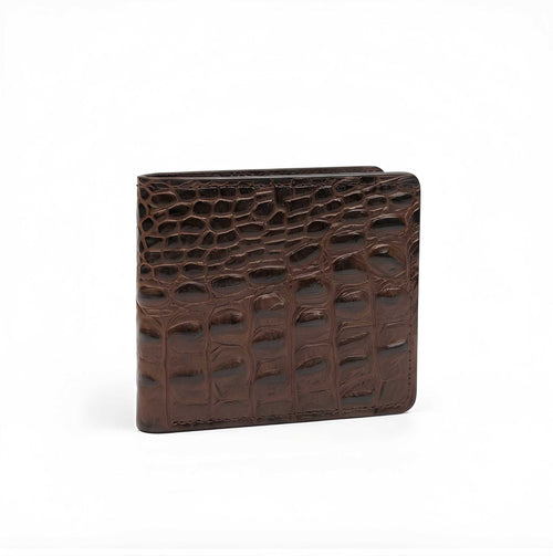 CrocLux™ Genuine Cow Leather Bi-Fold Wallet – Crocodile Embossed Brown