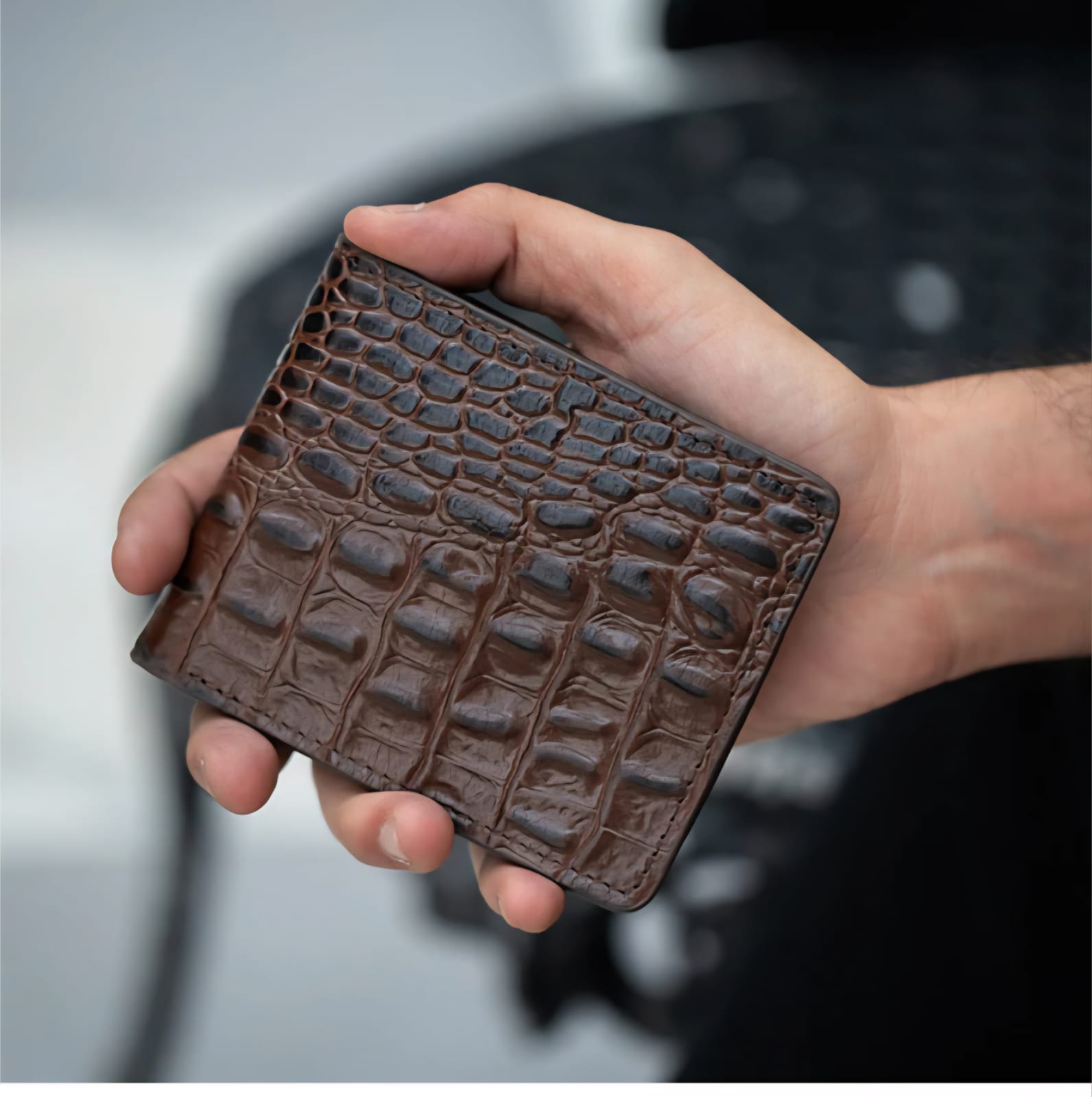 CrocLux™ Genuine Cow Leather Bi-Fold Wallet – Crocodile Embossed Brown