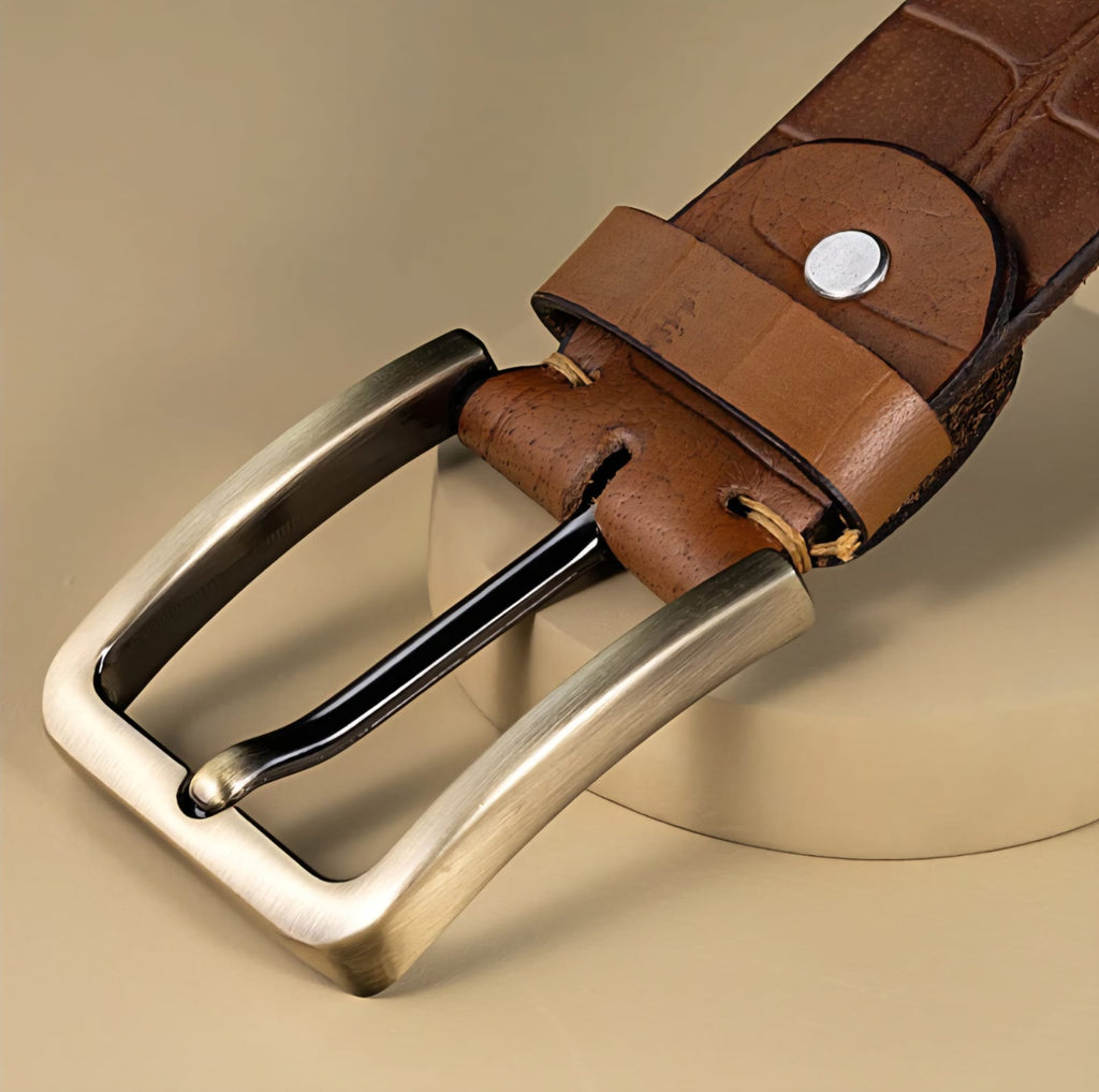 Classic Crocodile-Style Cow Leather Belt for Men