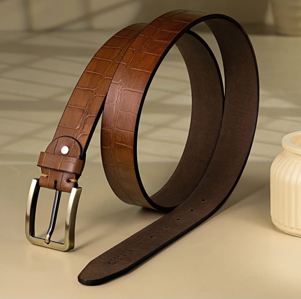Classic Crocodile-Style Cow Leather Belt for Men