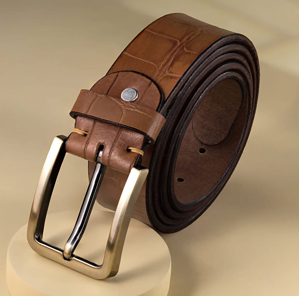 Classic Crocodile-Style Cow Leather Belt for Men