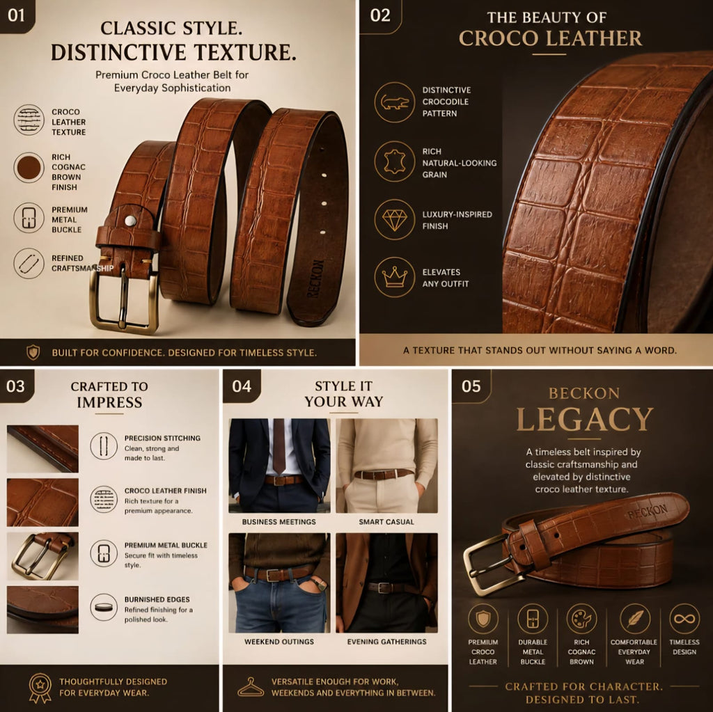 Classic Crocodile-Style Cow Leather Belt for Men