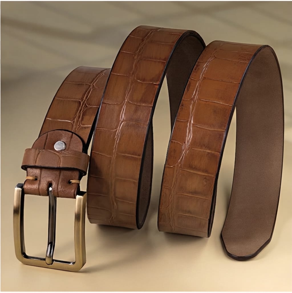 Classic Crocodile-Style Cow Leather Belt for Men