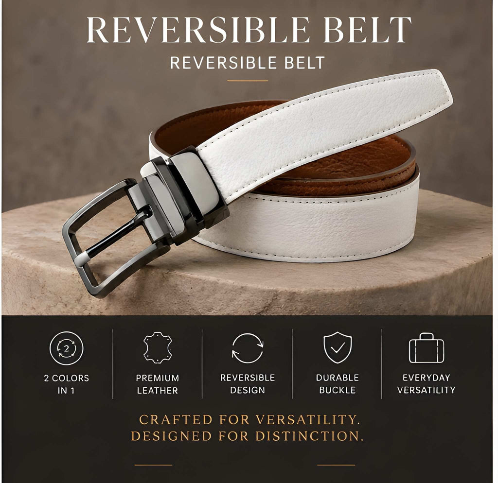 DualTone Elite™ Genuine Cow Leather Reversible Belt – White & Brown