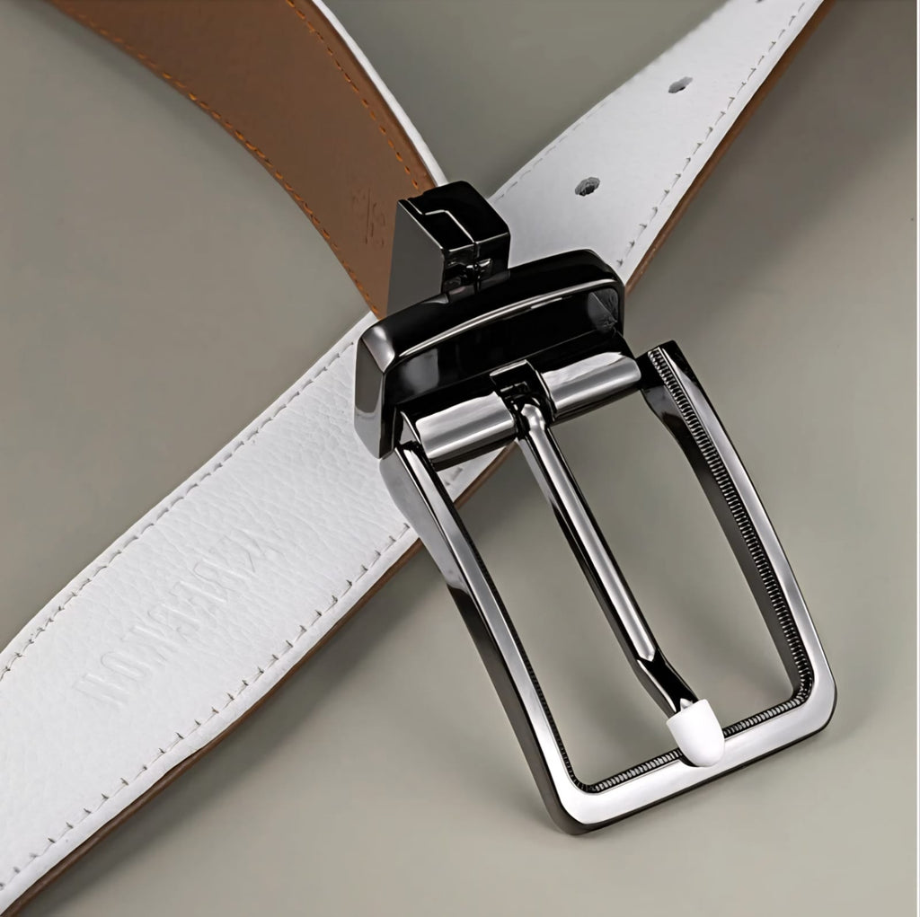 DualTone Elite™ Genuine Cow Leather Reversible Belt – White & Brown