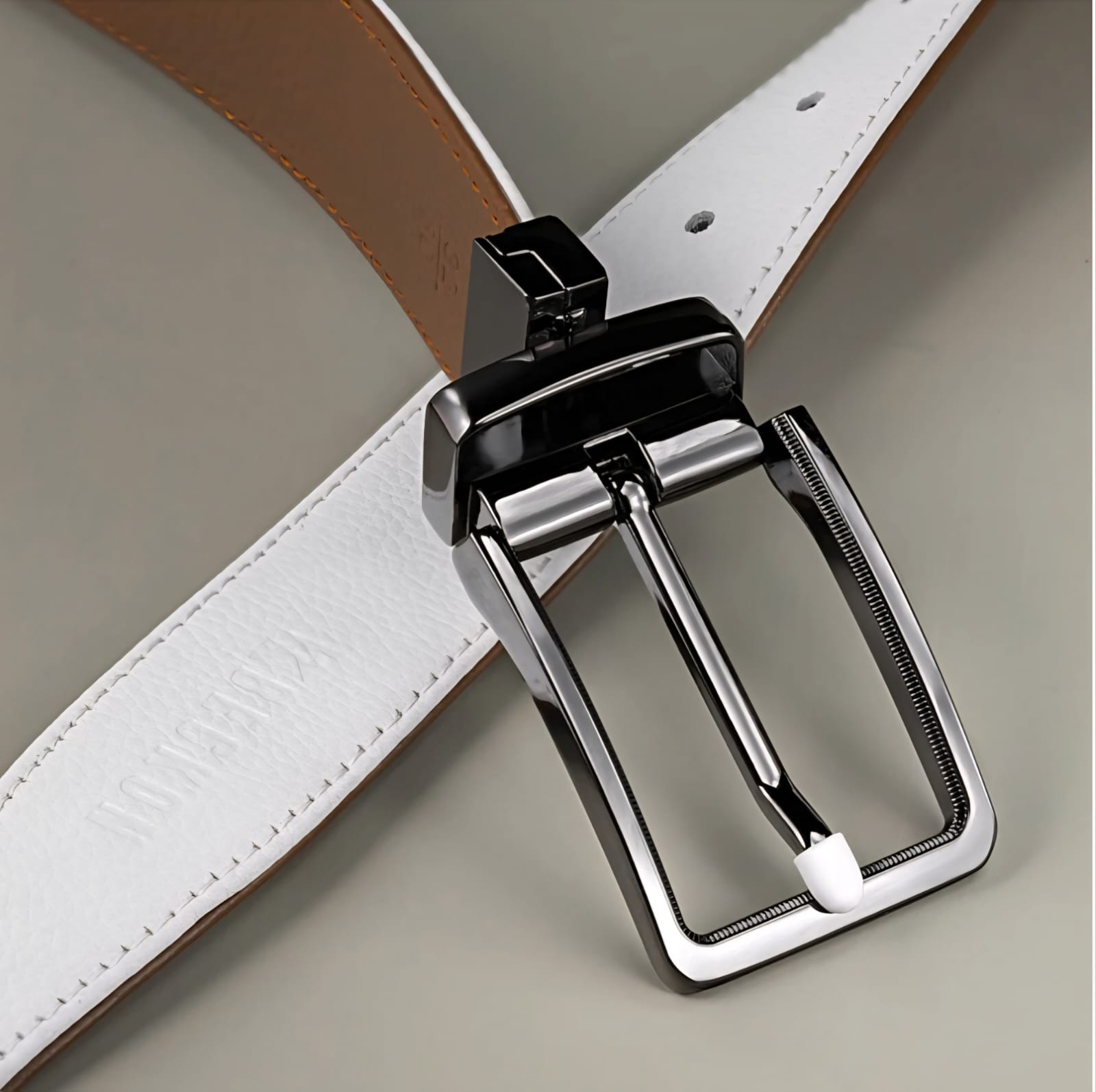 DualTone Elite™ Genuine Cow Leather Reversible Belt – White & Brown