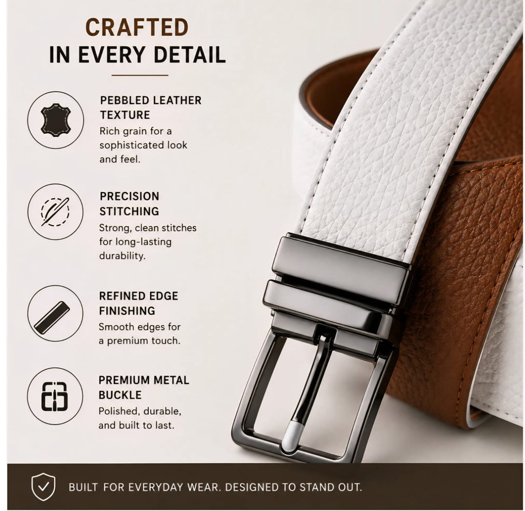 DualTone Elite™ Genuine Cow Leather Reversible Belt – White & Brown