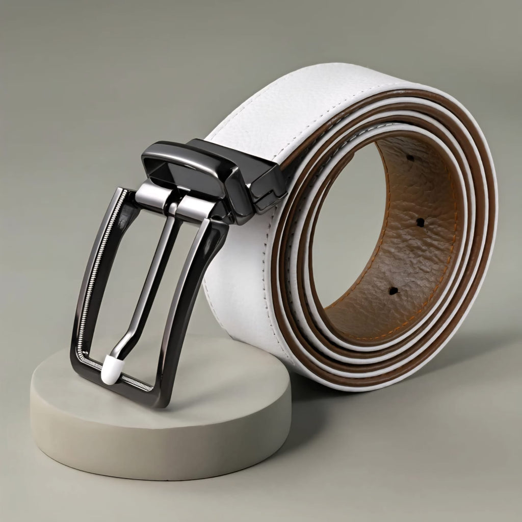 DualTone Elite™ Genuine Cow Leather Reversible Belt – White & Brown