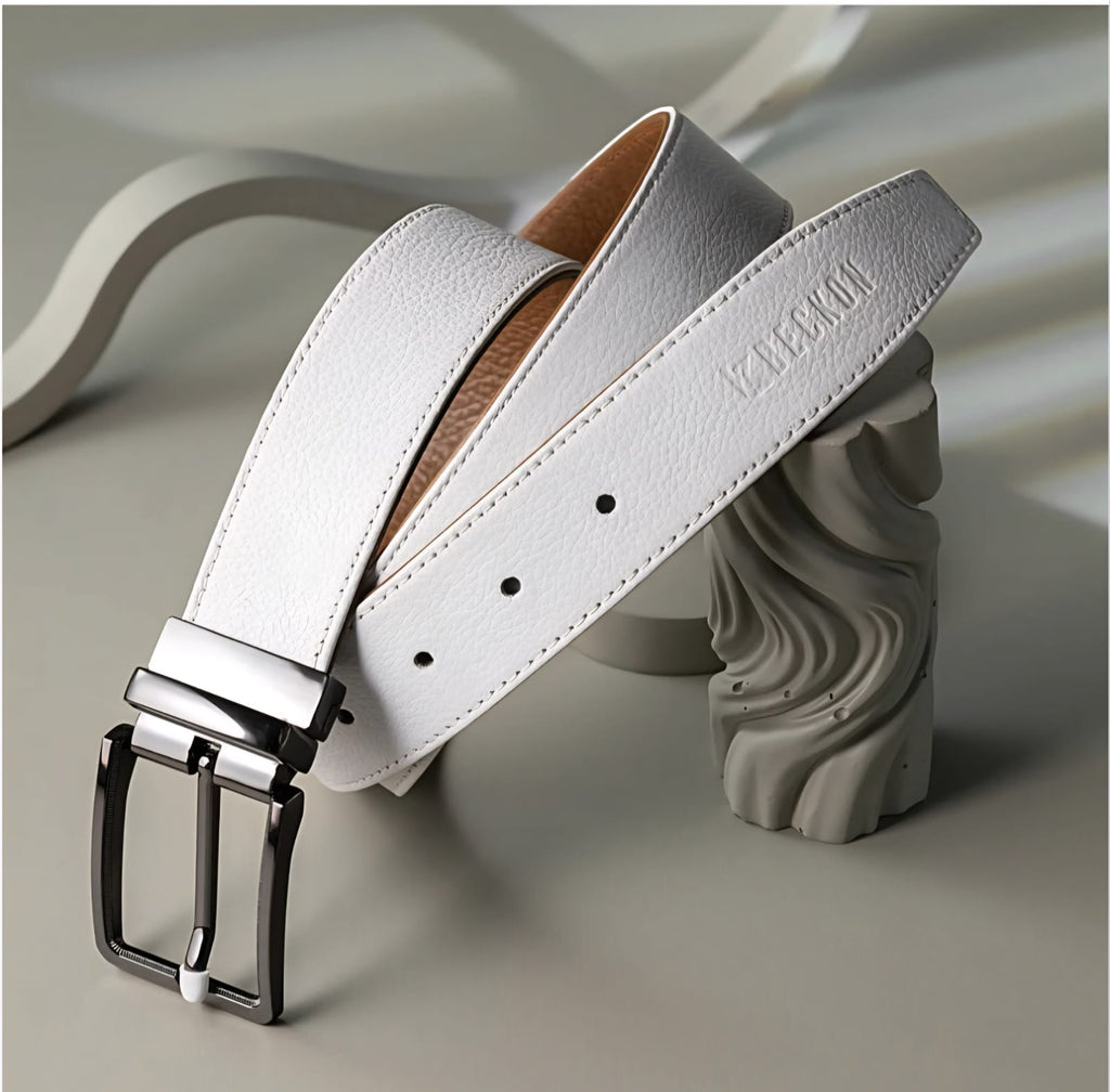 DualTone Elite™ Genuine Cow Leather Reversible Belt – White & Brown