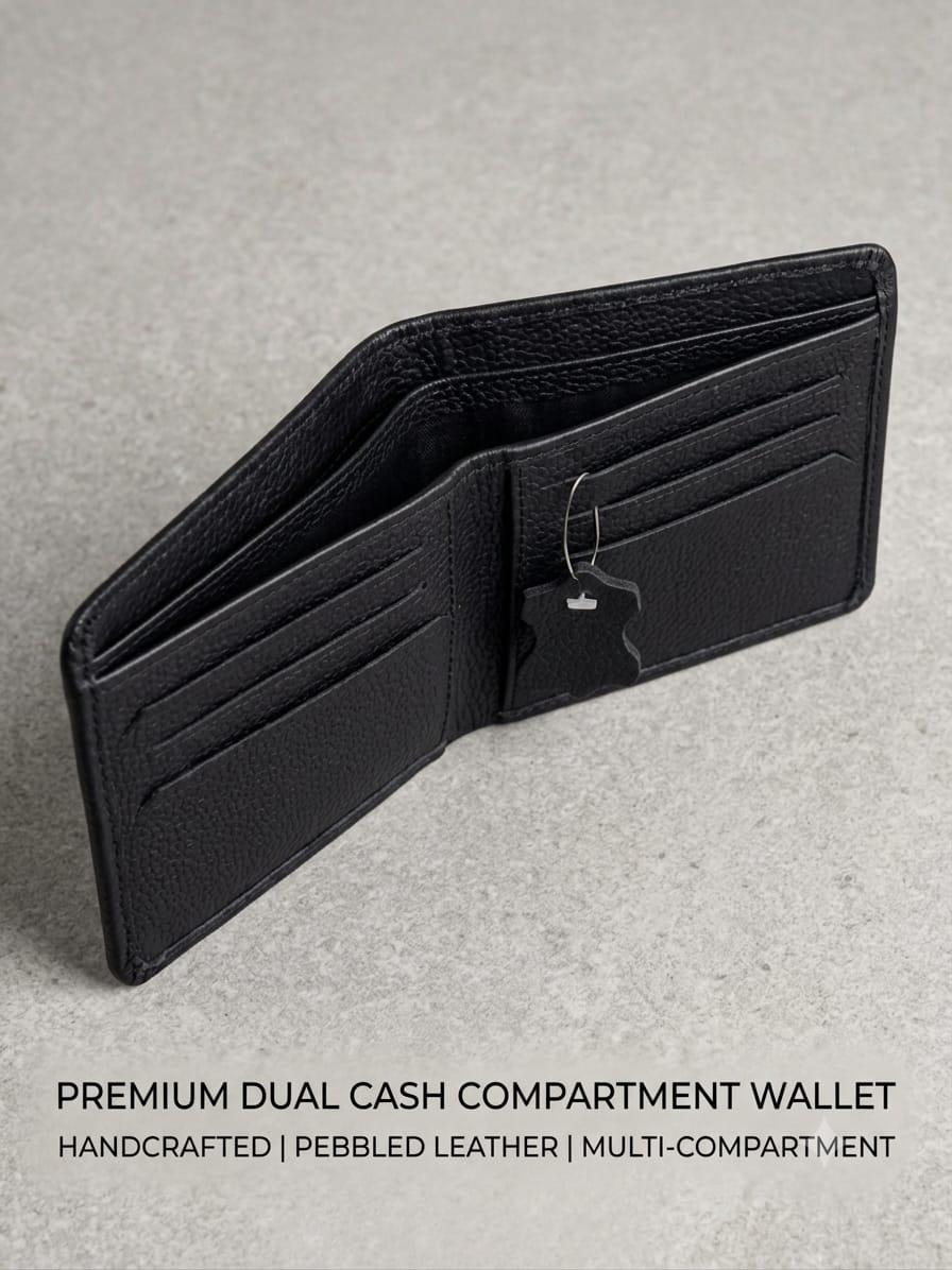 Premium Genuine Cowhide Leather Bifold Wallet for Men – Classic Black | Slim RFID-Free Design