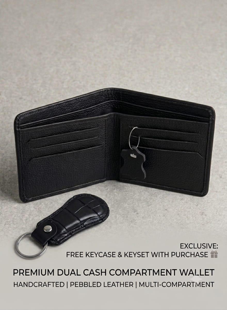 Premium Genuine Cowhide Leather Bifold Wallet for Men – Classic Black | Slim RFID-Free Design