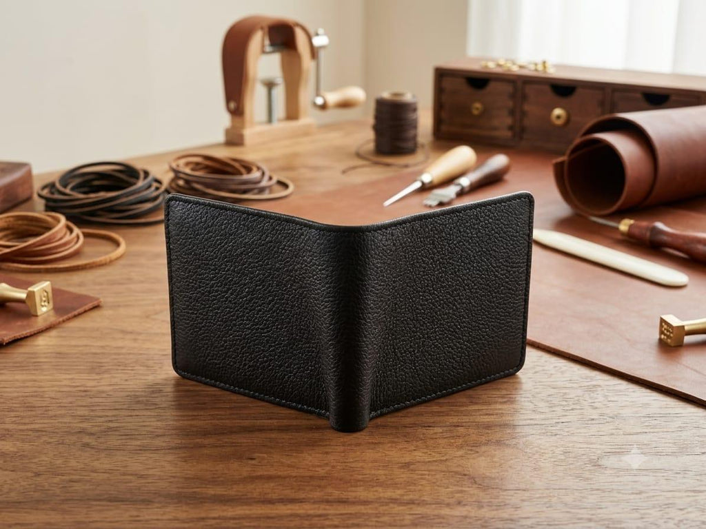 Premium Genuine Cowhide Leather Bifold Wallet for Men – Classic Black | Slim RFID-Free Design