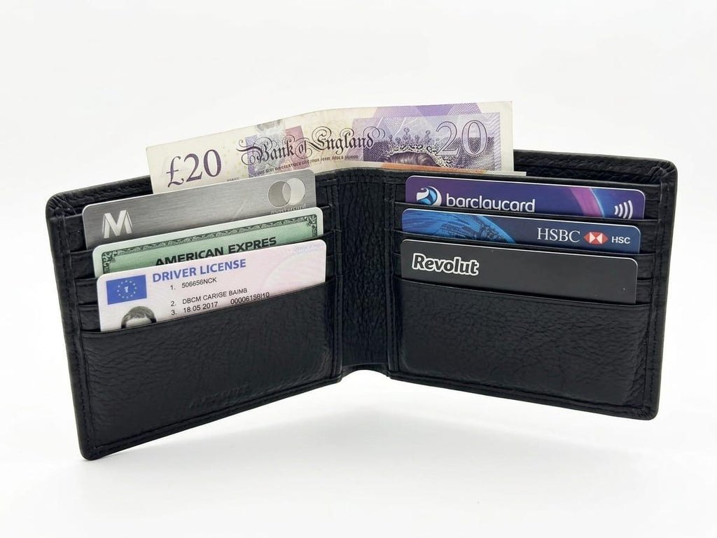 Premium Genuine Cowhide Leather Bifold Wallet for Men – Classic Black | Slim RFID-Free Design