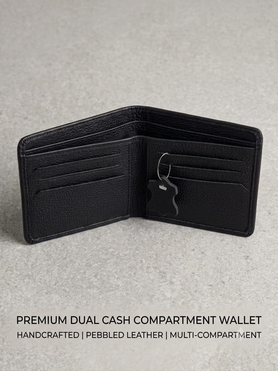Premium Genuine Cowhide Leather Bifold Wallet for Men – Classic Black | Slim RFID-Free Design