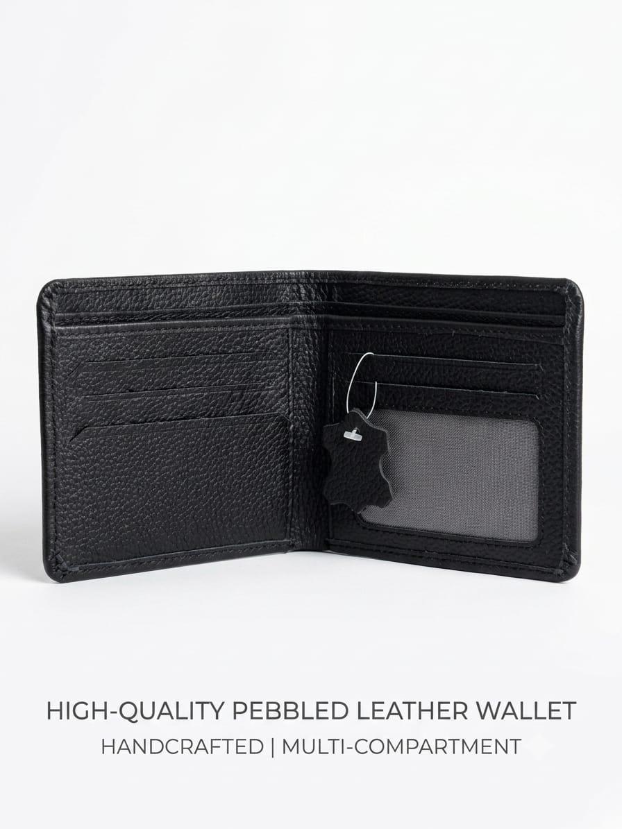 Premium Genuine Cowhide Leather Bifold Wallet for Men – Classic Black | Slim RFID-Free Design