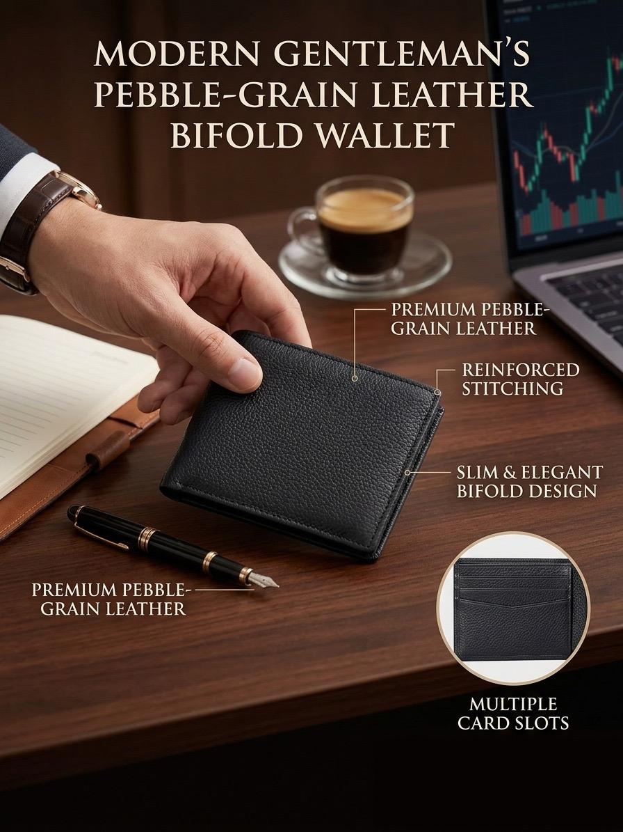 Premium Genuine Leather Men's Wallet with 12 Card Slots, 3 Transparent ID Windows, Coin Pocket & RFID Blocking