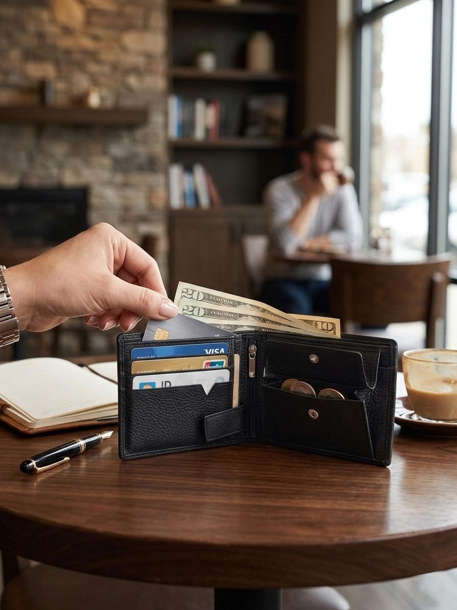 Premium Genuine Leather Men's Wallet with 12 Card Slots, 3 Transparent ID Windows, Coin Pocket & RFID Blocking