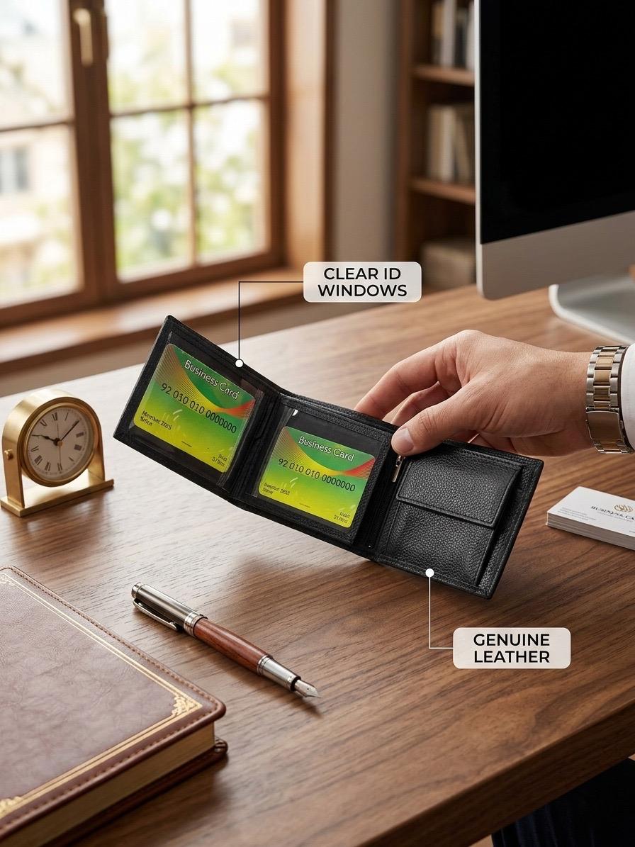 Premium Men's Genuine Cow Leather Gift Set – Wallet, Card Holder & Keychain | Luxury 3-Piece Gift Box