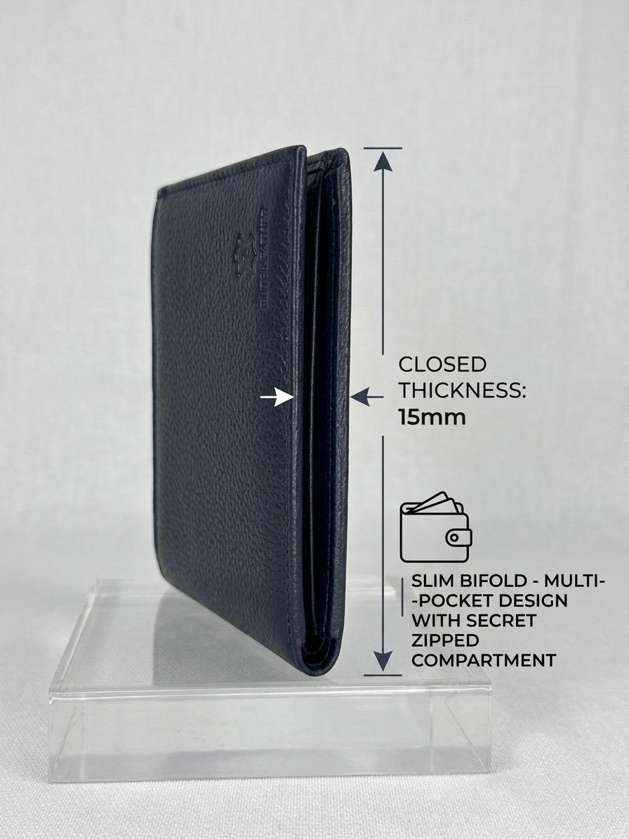 Premium Genuine Leather Men's Wallet with 12 Card Slots, 3 Transparent ID Windows, Coin Pocket & RFID Blocking