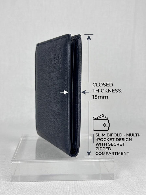 Premium Genuine Leather Men's Wallet with 12 Card Slots, 3 Transparent ID Windows, Coin Pocket & RFID Blocking