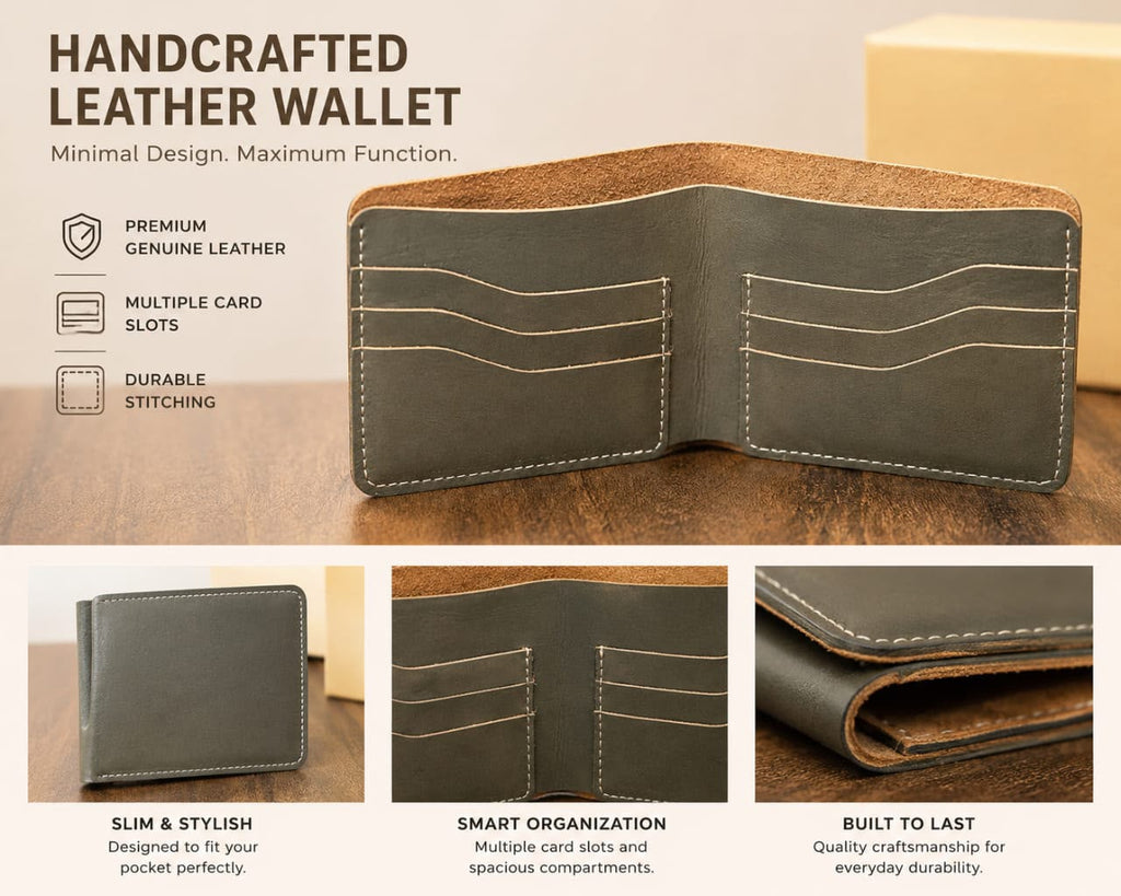 Vintage Genuine Leather Bifold Wallet – Premium Handmade Design