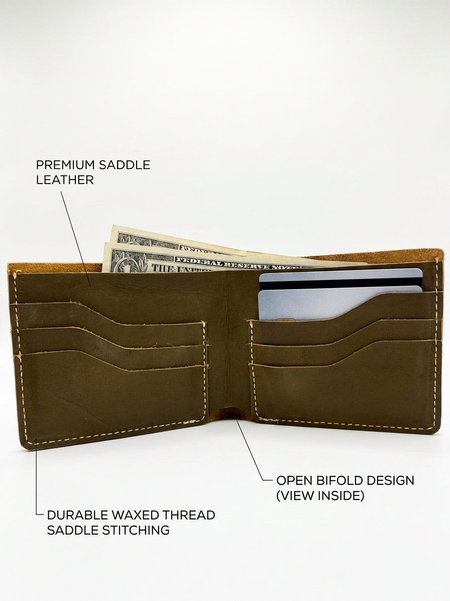 Vintage Genuine Leather Bifold Wallet – Premium Handmade Design