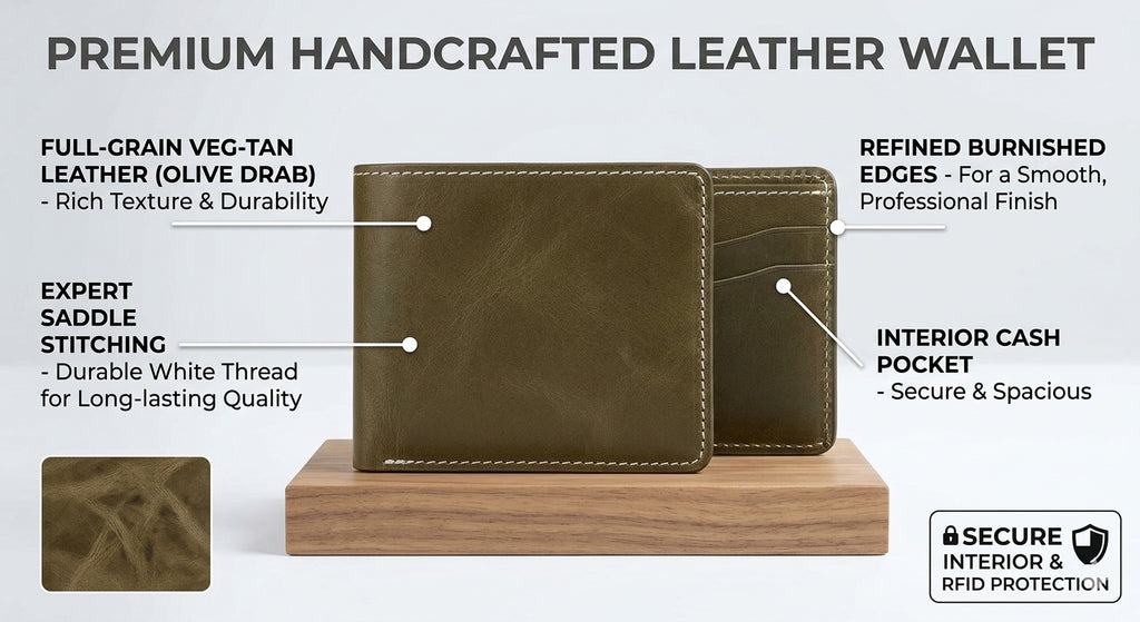 Vintage Genuine Leather Bifold Wallet – Premium Handmade Design