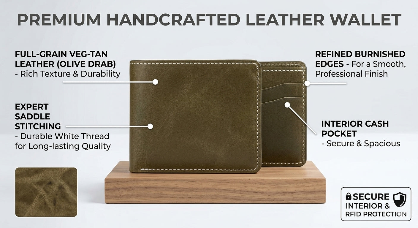Vintage Genuine Leather Bifold Wallet – Premium Handmade Design