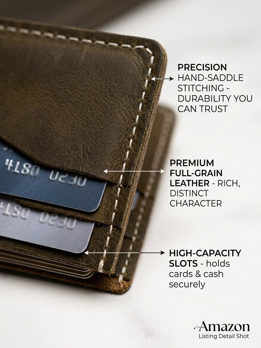 Vintage Genuine Leather Bifold Wallet – Premium Handmade Design